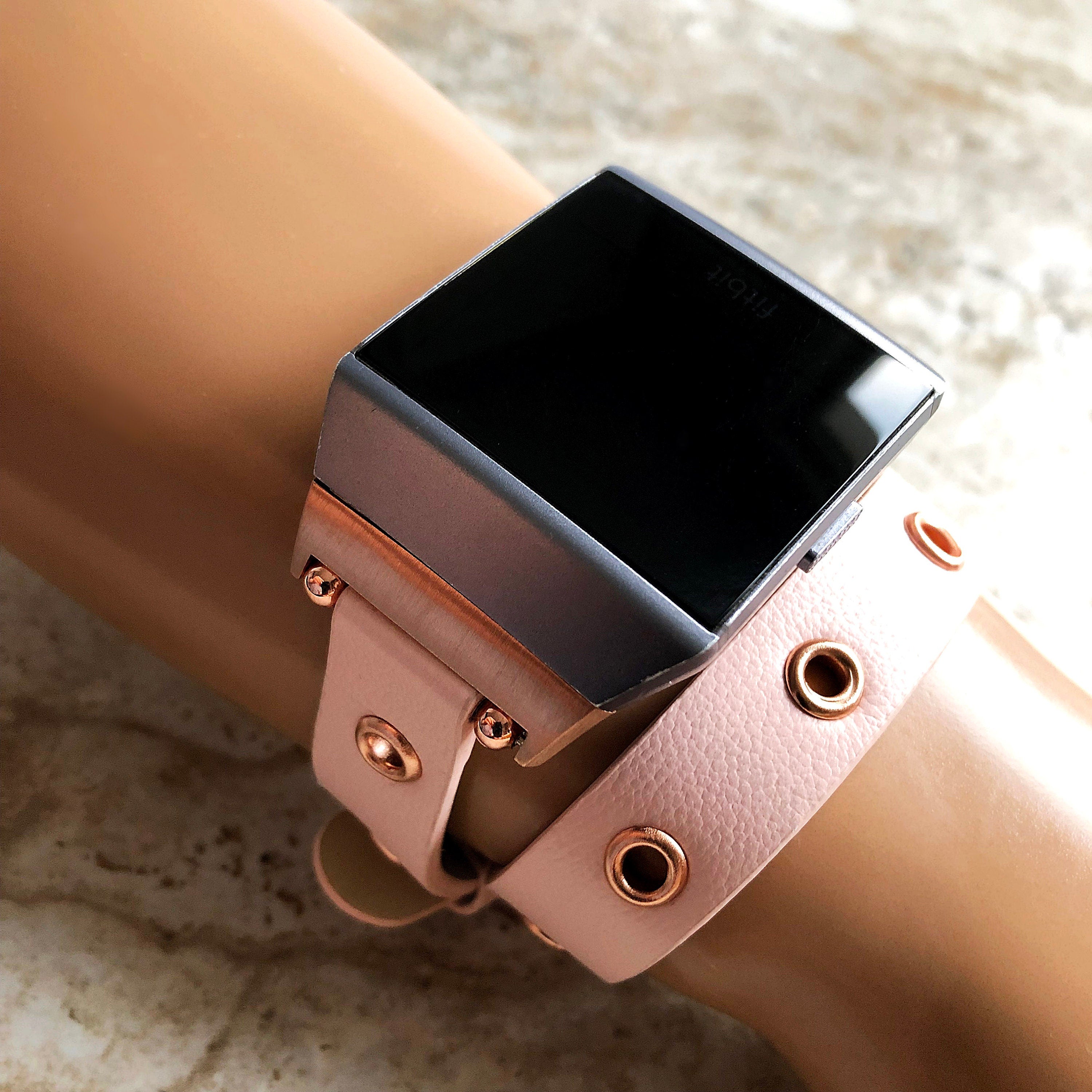 Fitbit Ionic Pink Band for Double Wrap Around Wrist Soft Eco Vegan Leather Watch Strap Twice Bracelet SB in Silver Rose Gold Black Finish